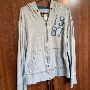 Aeropostale Gray Hoodie with Navy Graphic 1987